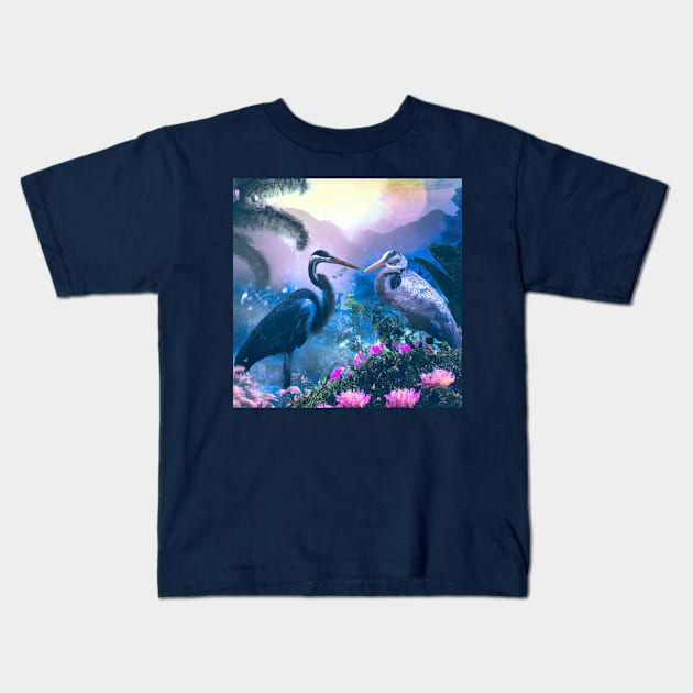 Great Blue Herons in The Tropical Paradise Kids T-Shirt by AngelsWhisper